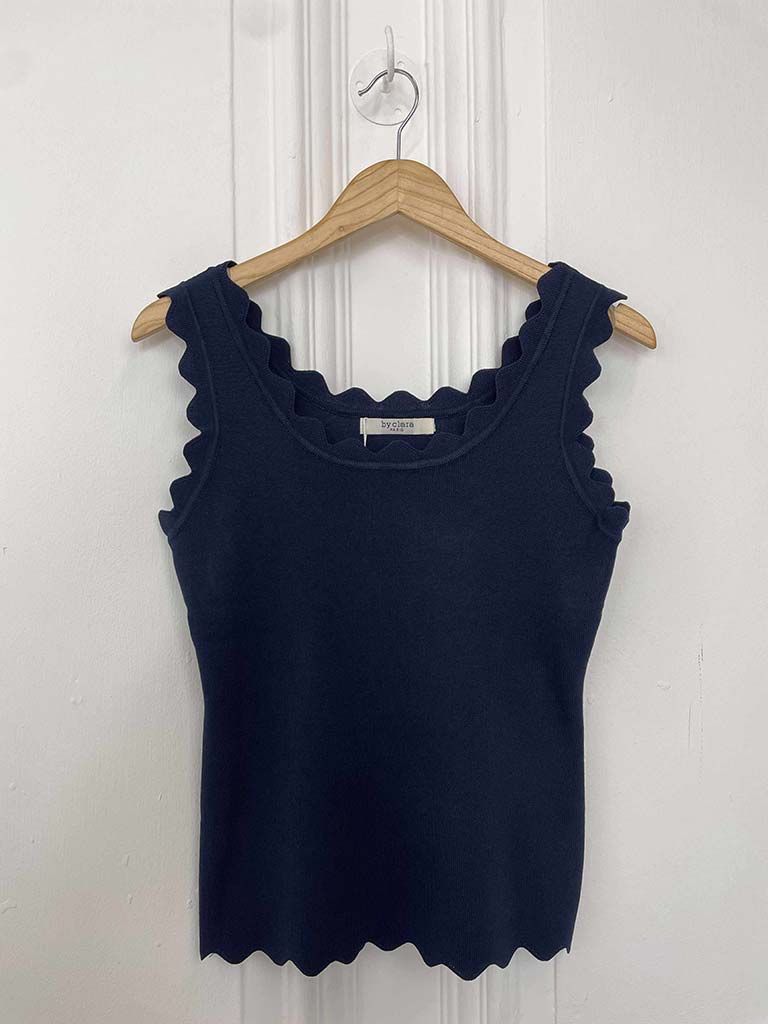 Scalloped Edge Vest - Navy