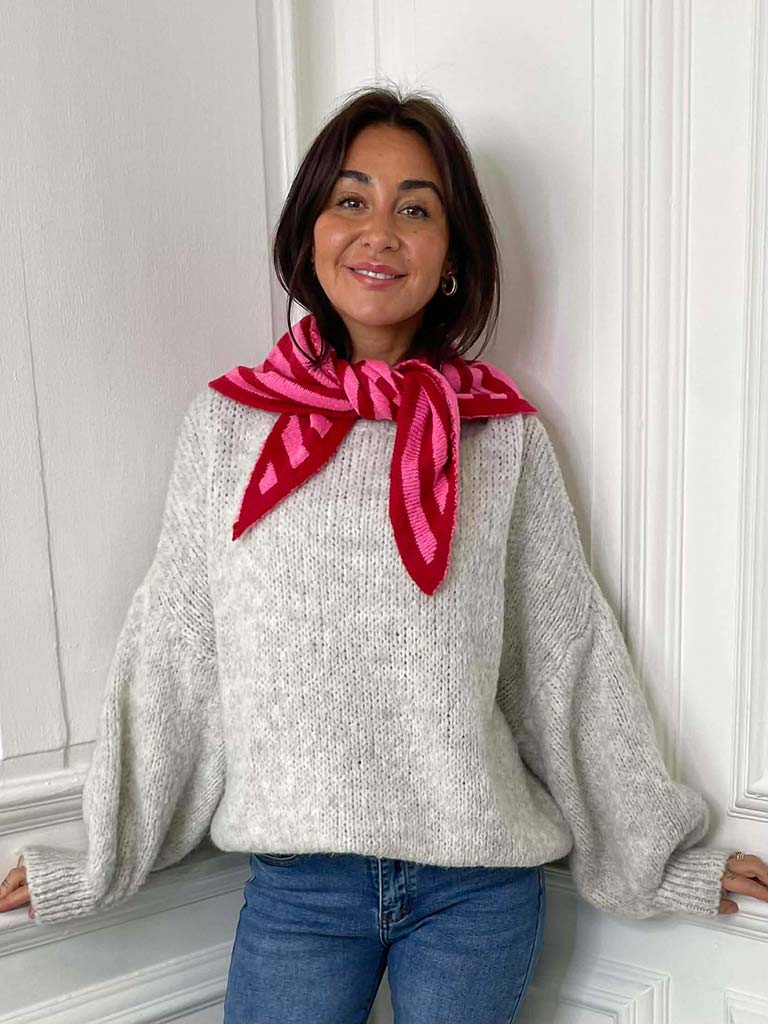 Knitted Triangle Scarf - Cherry Sugar