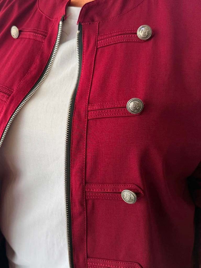 Military Cotton Blend Jacket - Merlot