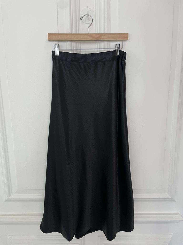 A-Line Bias Satin Skirt - Black