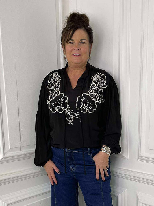 Rose Pearl Blouse - Black