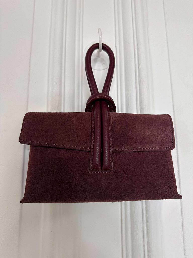 Loop Handle Suede Bag - Burgundy