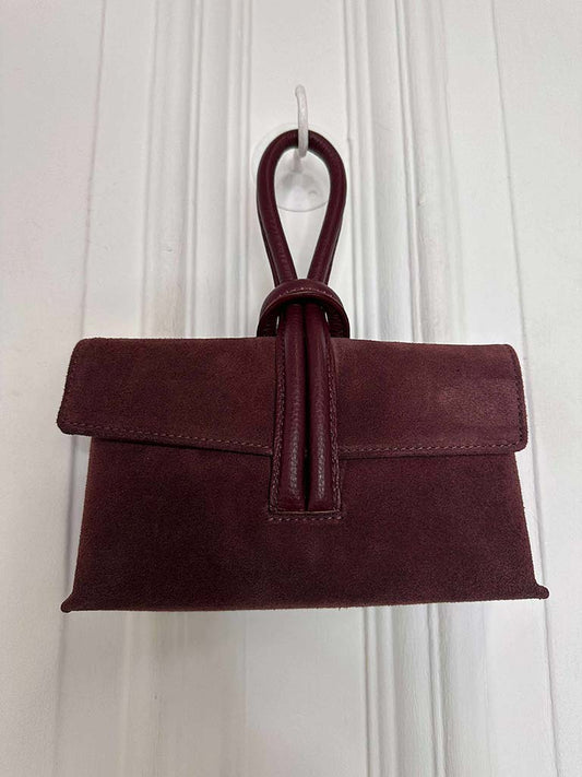 Loop Handle Suede Bag - Burgundy