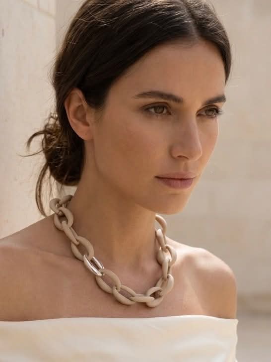 Envy Statement Link Necklace - Taupe & Silver