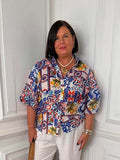 Puff Sleeve Tile Print Blouse