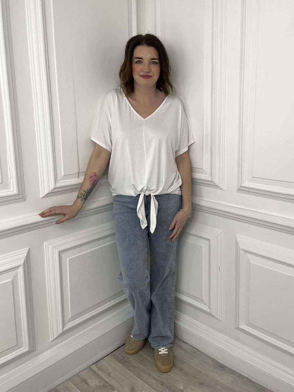 Bamboo Tie Front Tee - White