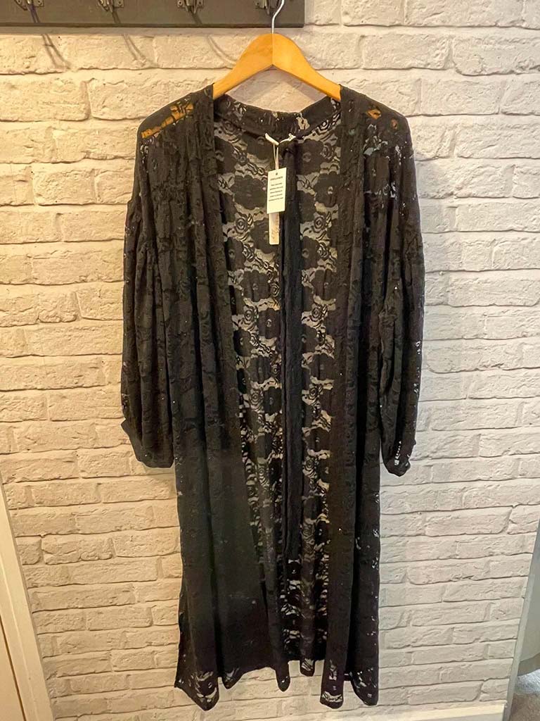 Malissa J Lace & Sequin Duster Jacket - Black