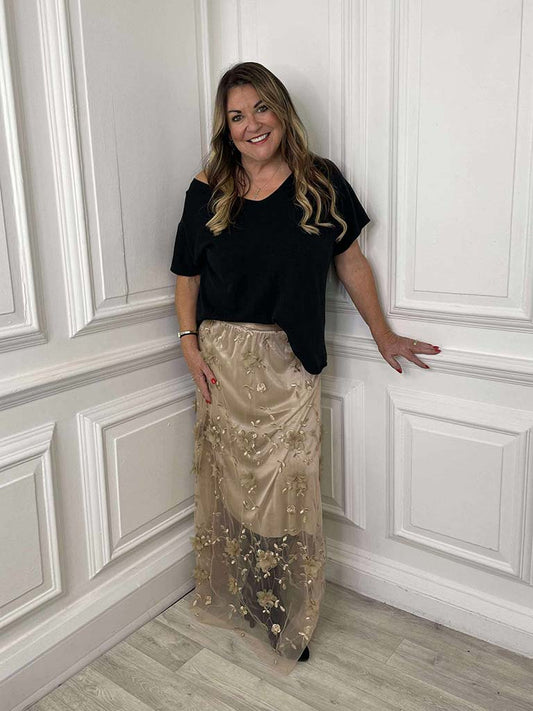 Floral Tulle Skirt - Champagne