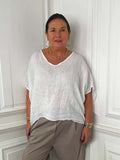 Linen V-Neck Top - White