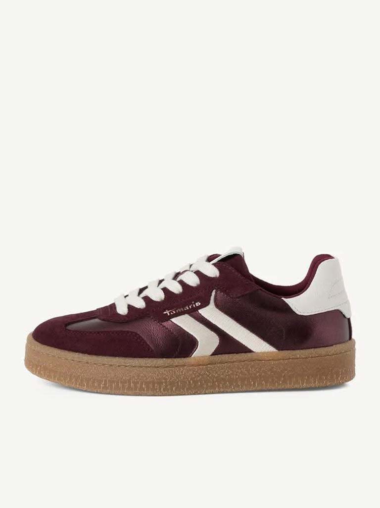 Tamaris Leather Trainers - Bordeaux Metallic