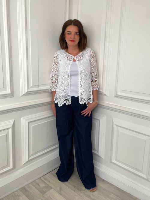Floral Crochet Jacket - White