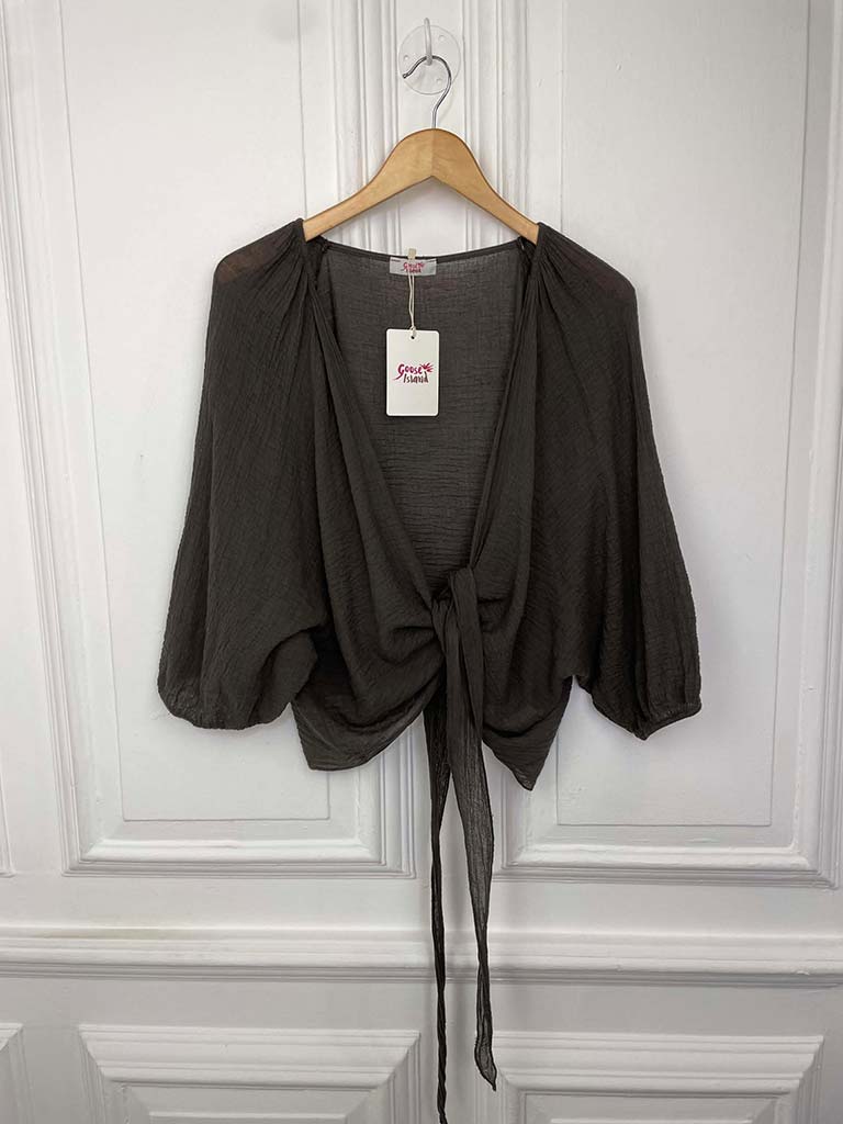 Waffle Tie Shrug - Chocolate