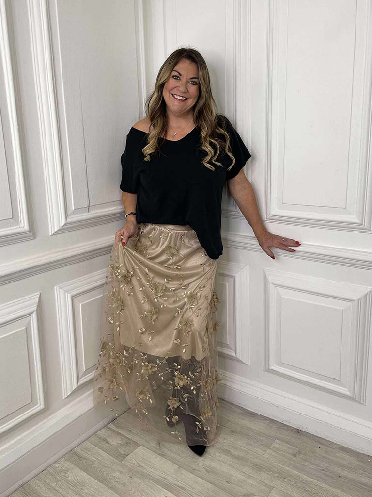 Floral Tulle Skirt - Champagne