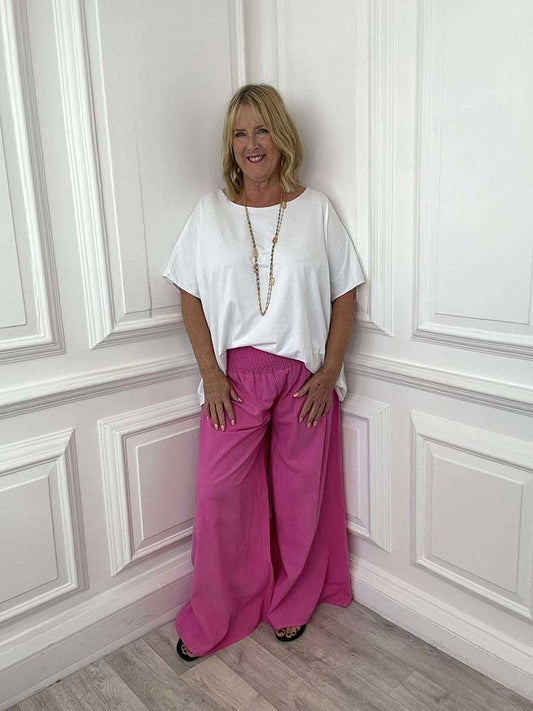 Linen & Cotton Palazzos - Bubblegum