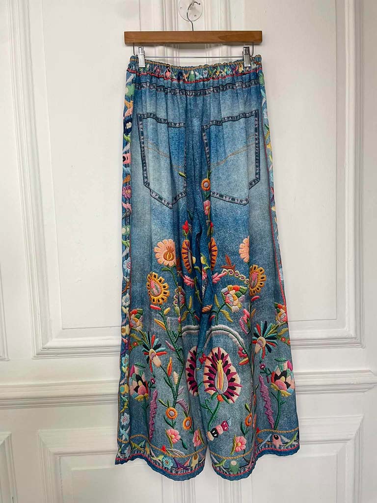 Denim Style Palazzos - Embroidery