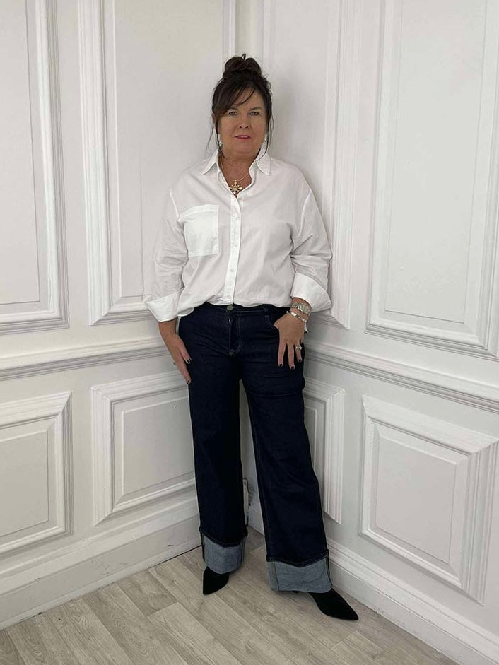 G-Smack Wide Leg Turn Up Jeans - Dark Blue