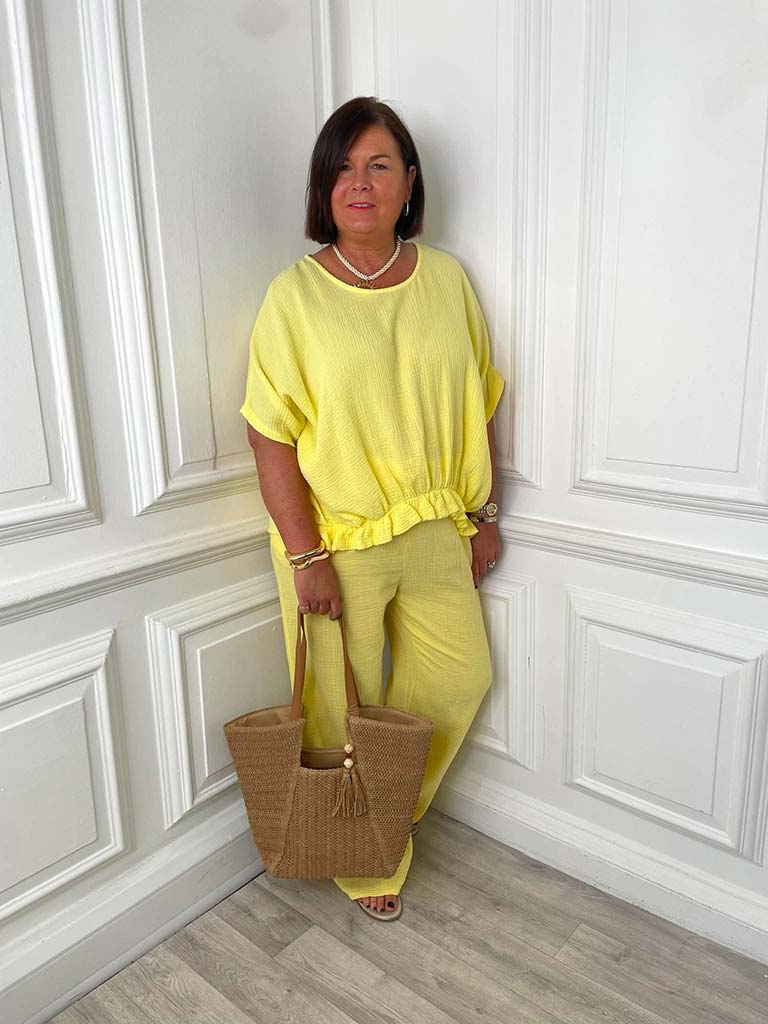 Cloud Cotton Gathered Top - Lemon