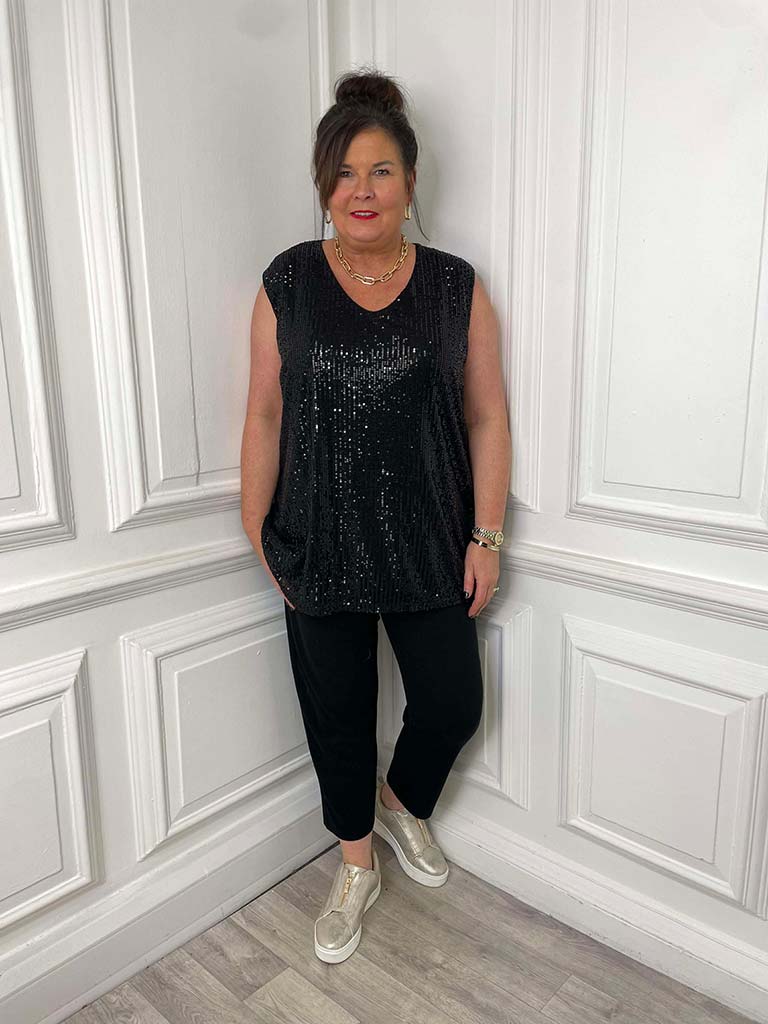 Sequin Sleeveless Top - Black
