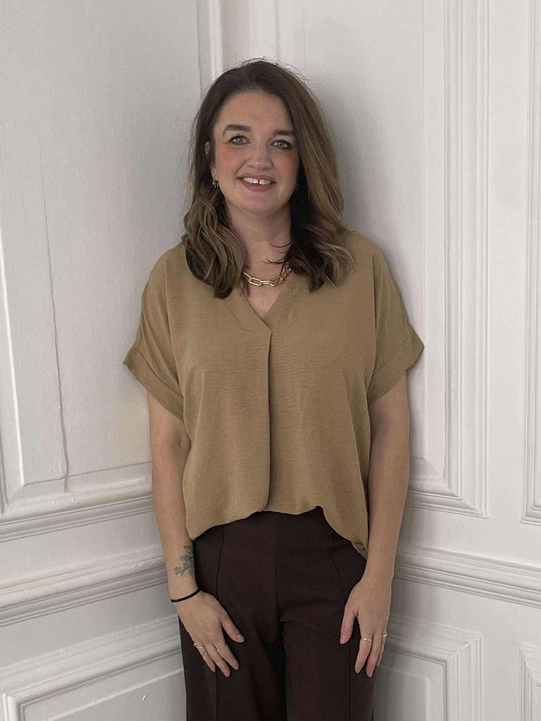 V-Neck Pleat Front Top - Caramel