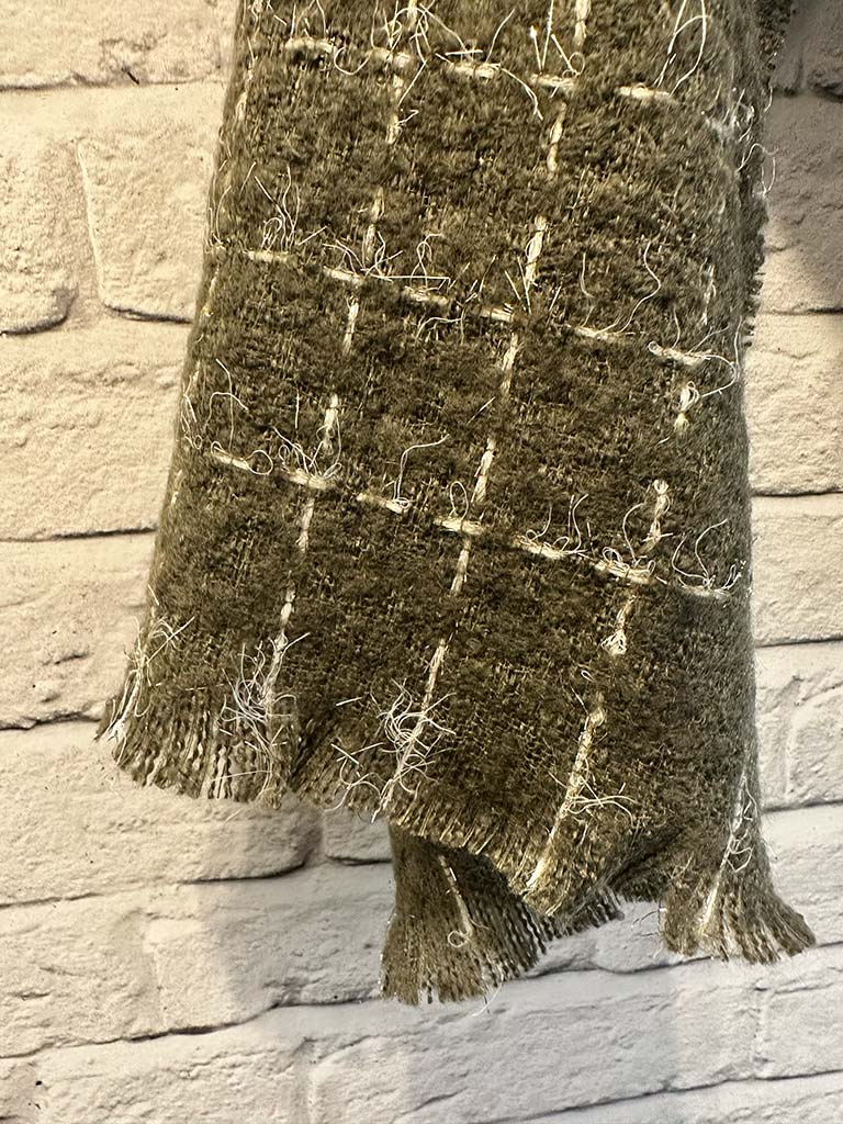 Malissa J Boucle Check Scarf - Khaki