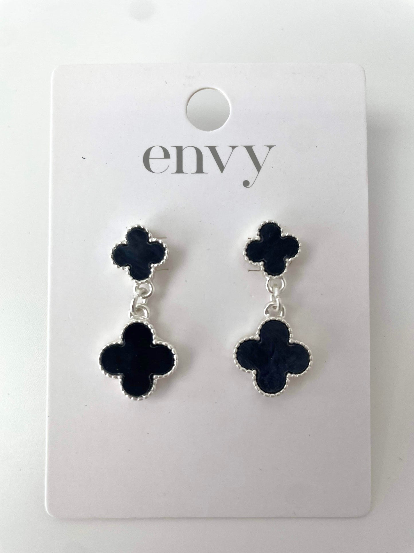 Envy Double Alhambra Drop Earrings - Silver & Black