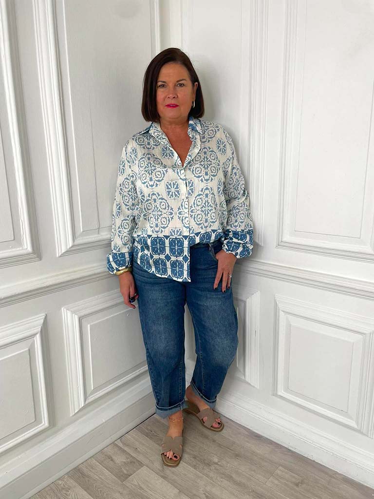 Tile Print Classic Shirt - Denim