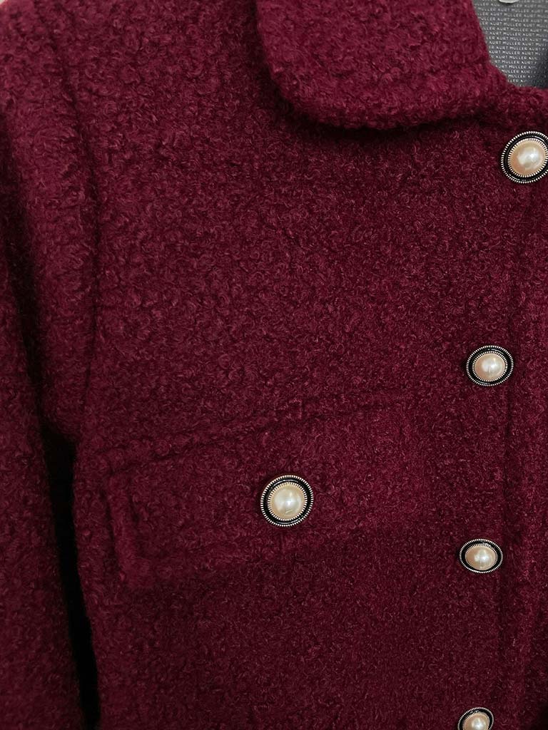 Boucle Pearl Button Jacket - Burgundy