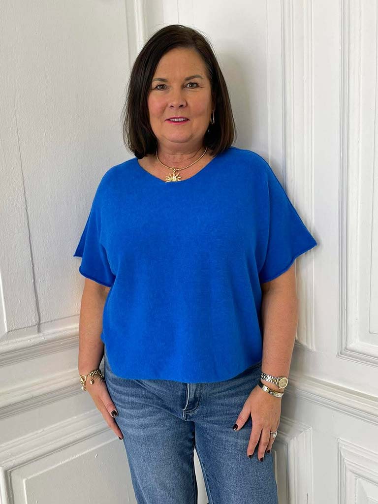 Boxy Drop Shoulder Knit - Cobalt