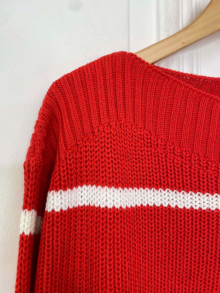 Boat Neck Stripe Knit - Red