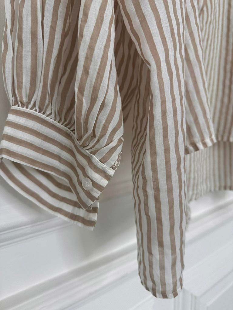 Balloon Sleeve Stripe Blouse - Stone