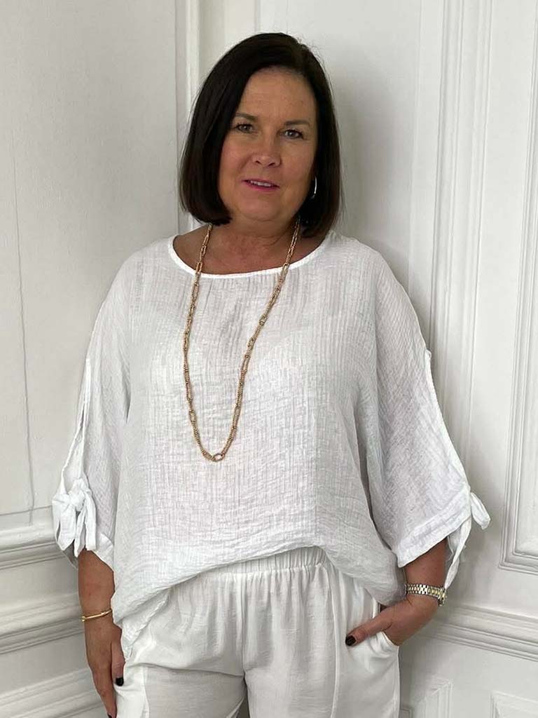 Tie Sleeve Top - White