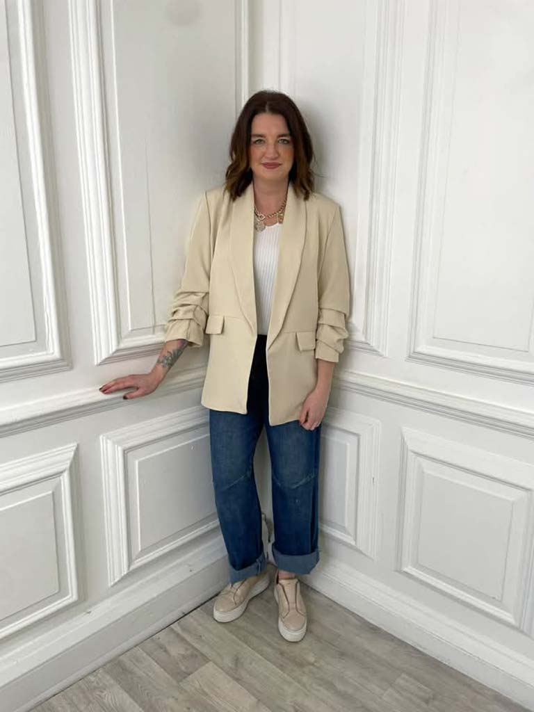 Ruched Sleeve Blazer - Stone