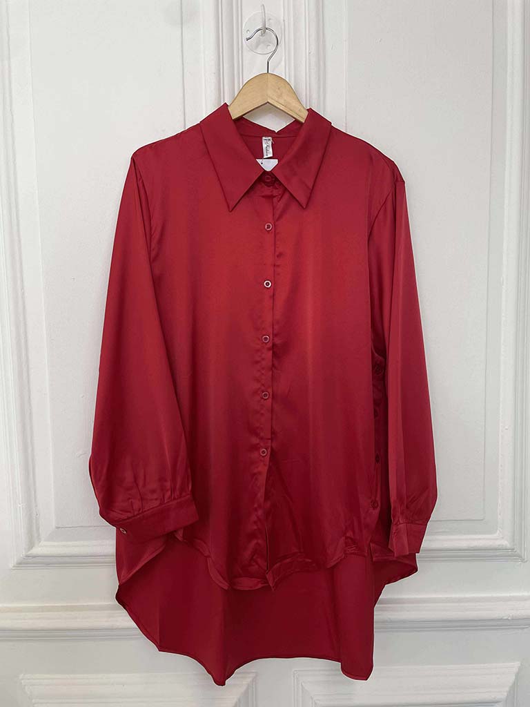 Luxe Silk Feel Shirt - Cherry