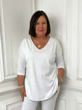 V-Neck Scooped Hem Top - White