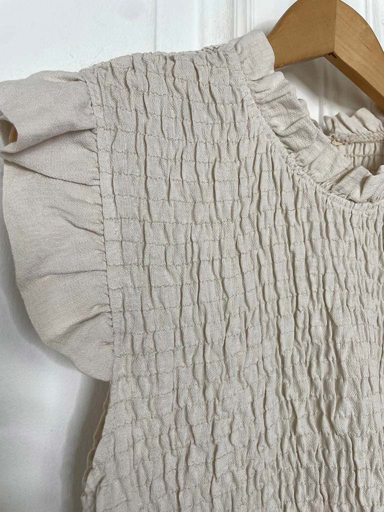 Shirred Frill Top - Stone
