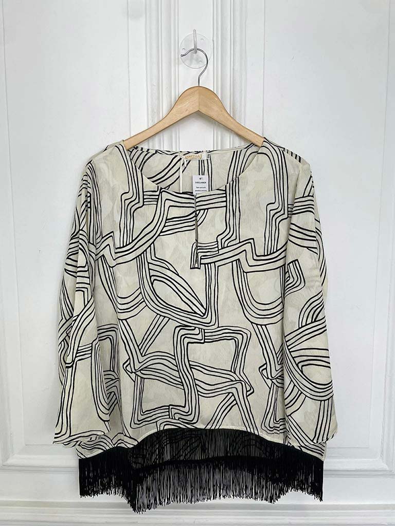 Malissa J Abstract Fringed Top - Ecru