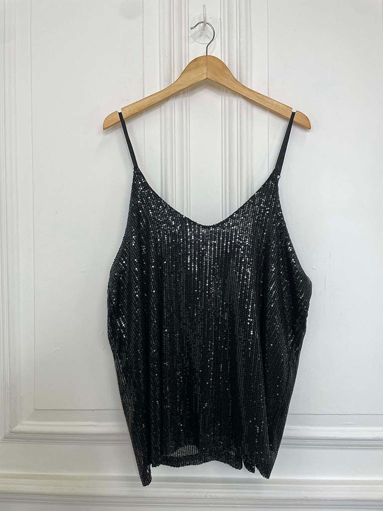 V-Neck Sequin Vest - Black