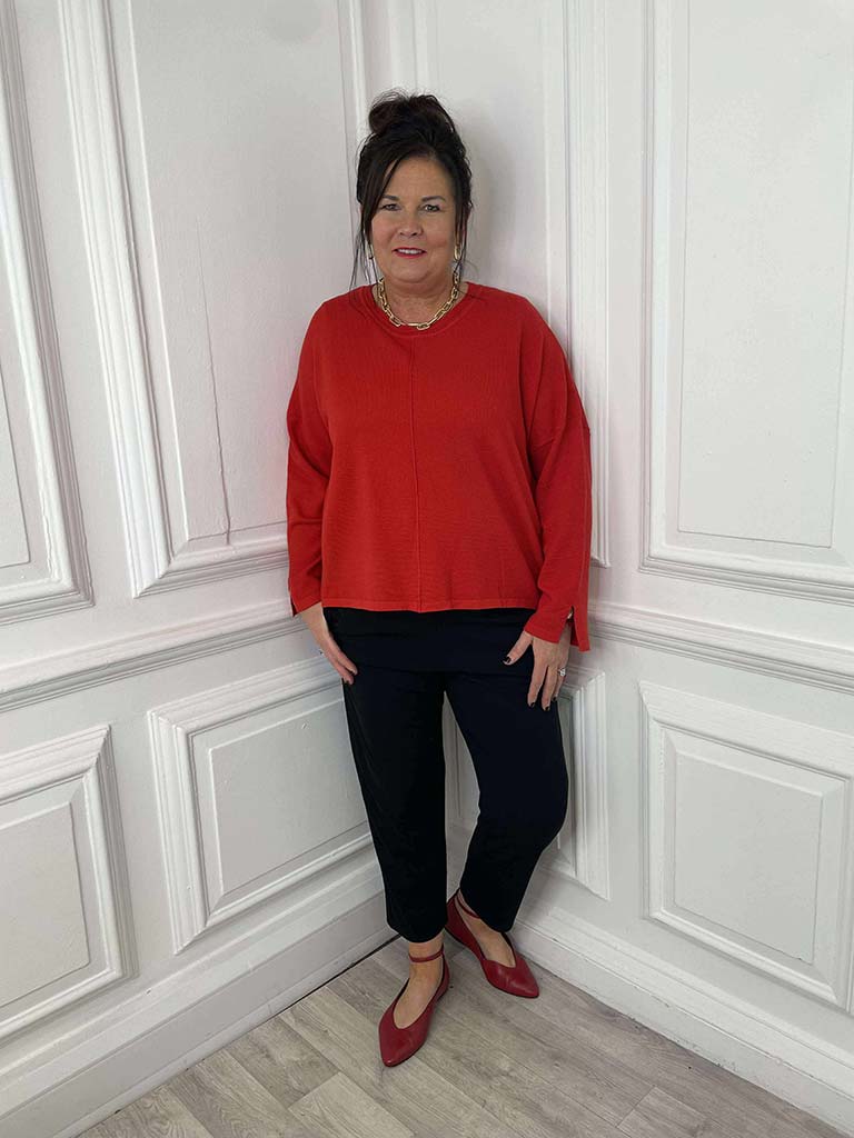 Waffle Drop Back Knit - Cherry