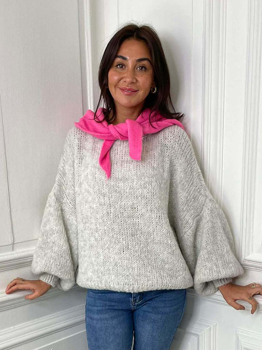 Knitted Triangle Scarf - Hot Pink