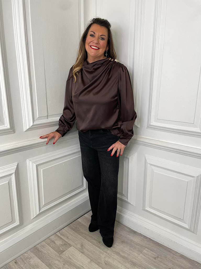 Draped Neck Blouse - Chocolate