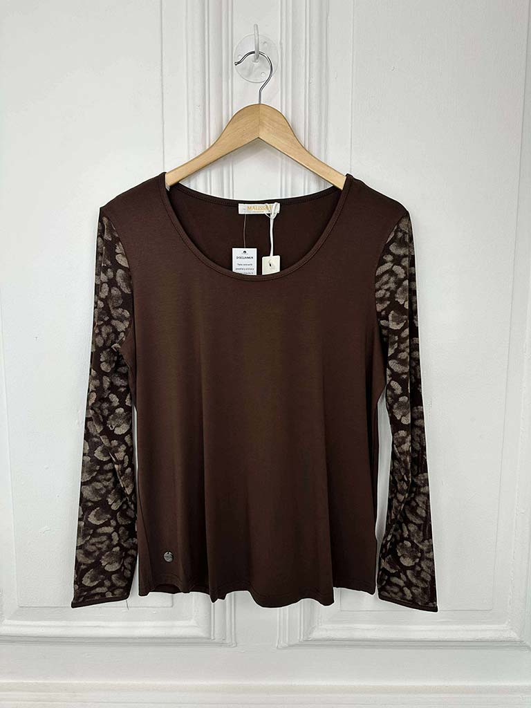 Malissa J Mesh Sleeve Top - Brown