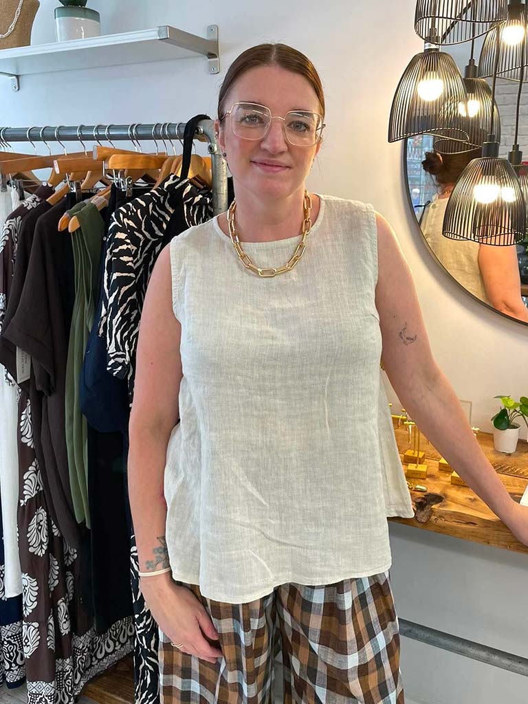 Linen Button Back Tank Top - Parchment