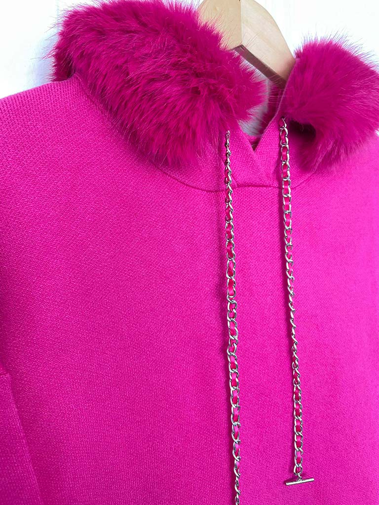 Malissa J Faux Fur Hooded Knit - Hot Pink