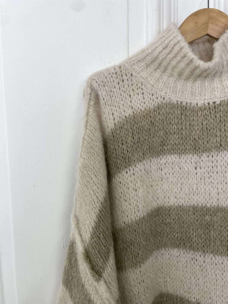 Chunky Exposed Seam Stripe Knit - Ecru & Oat