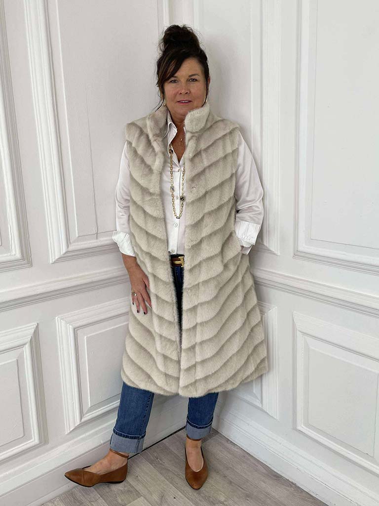 Malissa J Faux Fur Long Luxe Gilet - Stone