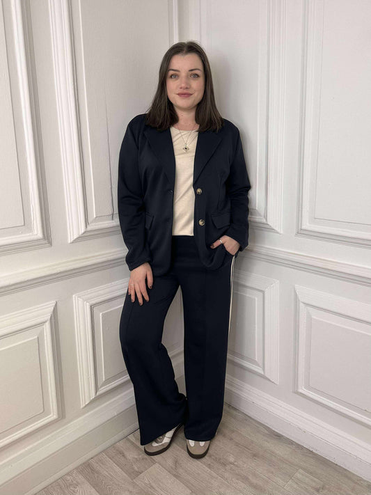 Side Stripe Jersey Joggers - Navy