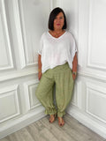 Gingham Ruffle Hem Pants - Avocado