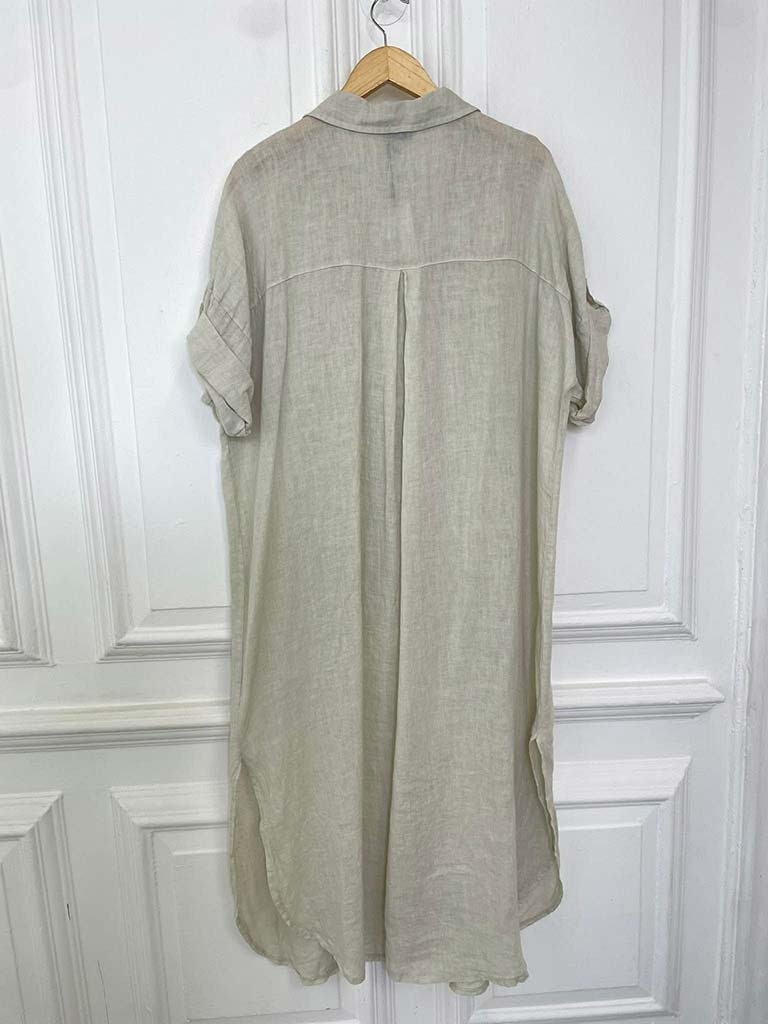 Linen Pocket Shirt Dress - Stone