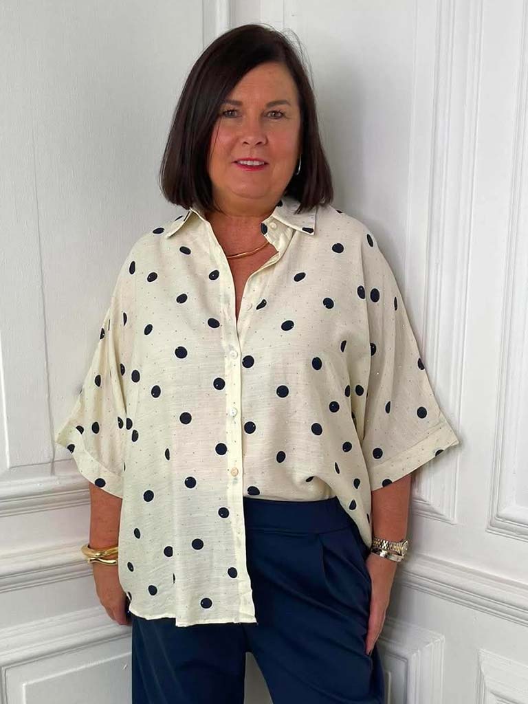 Dotty Gem Boxy Shirt - Ecru & Navy