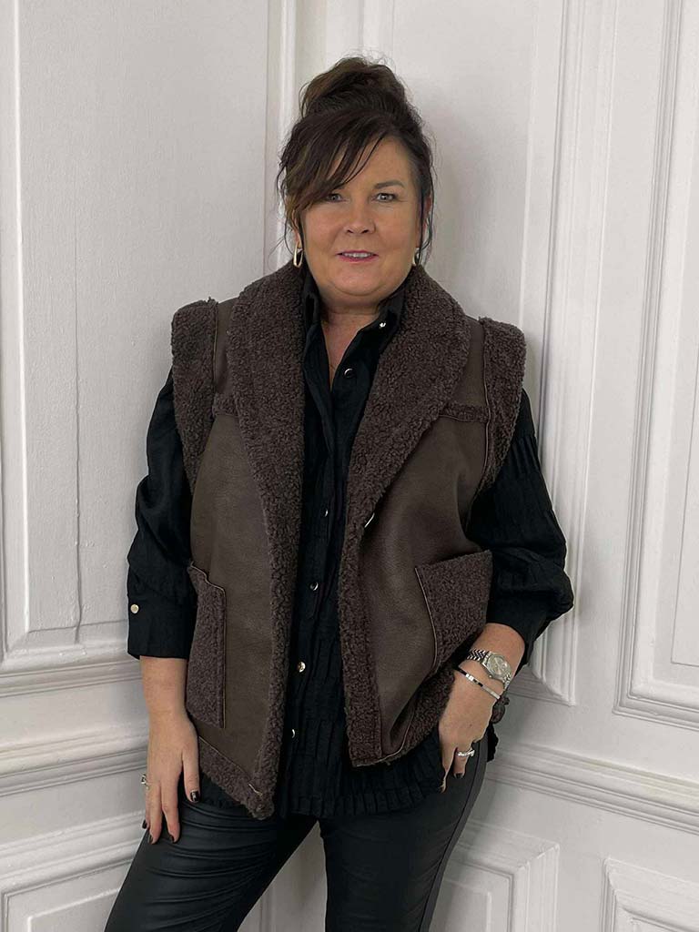 Faux Shearling Gilet - Dark Chocolate